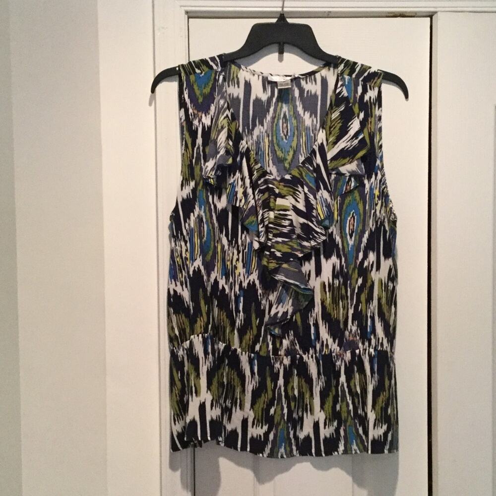 WD-NY 3x cream black teal olive sleeveless blouse stretchy ruffle neckline NWT